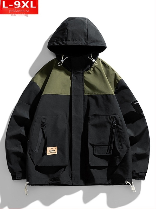 Jakna s kapuljom u hongkonškom stilu, slobodan kroj, prednji zatvarač, poliester tkanina, podstava poliester, pogodna za proljeće i jesen