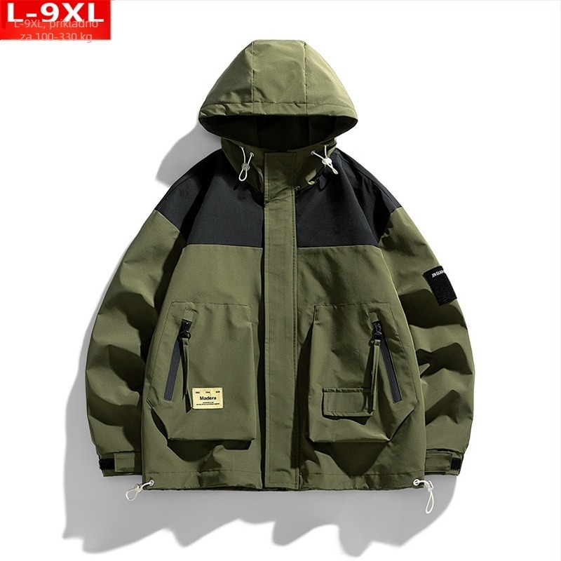 Jakna s kapuljom u hongkonškom stilu, slobodan kroj, prednji zatvarač, poliester tkanina, podstava poliester, pogodna za proljeće i jesen