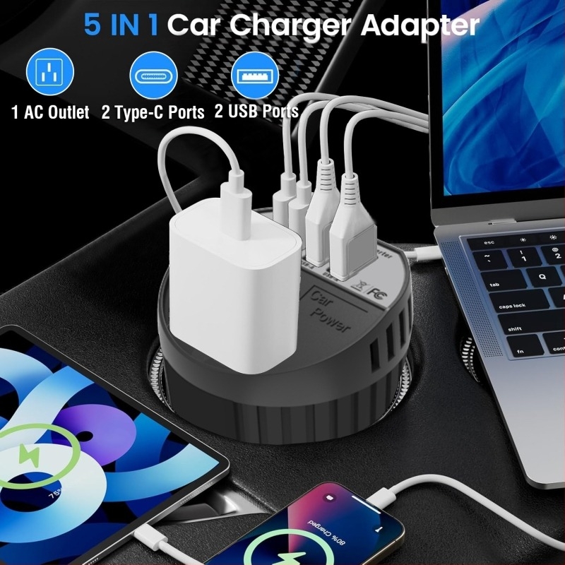 Auto inverter 200W, ulaz 12V, izlaz 220V/110V AC, USB-C brzo punjenje, učinkovitost >90%