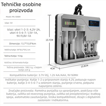 USB punjač za baterije Li-ion i NiMH, dvostruki izlaz 4.2V/1A i 1.2V/1A, ulaz 5V, CE/ROHS