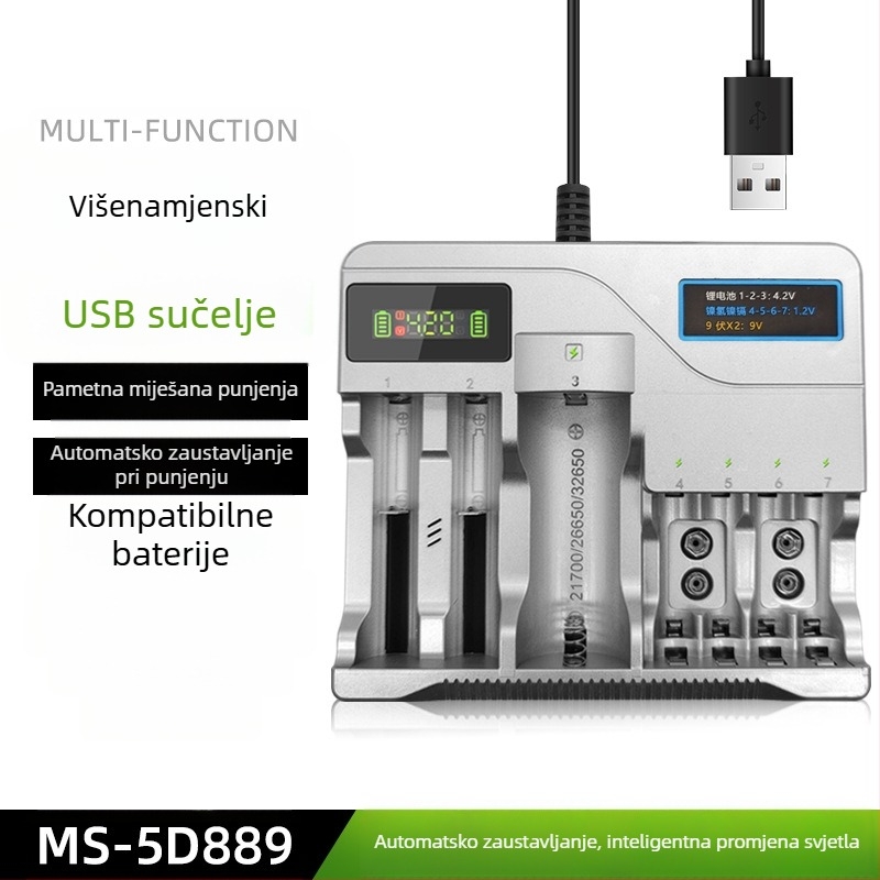 USB punjač za baterije Li-ion i NiMH, dvostruki izlaz 4.2V/1A i 1.2V/1A, ulaz 5V, CE/ROHS