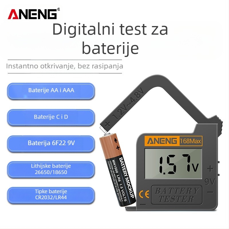 ANENG tester za baterije s digitalnim zaslonom, ispitivanje kapaciteta baterije, višenamjenski električni tester, podrijetlo Guangdong
