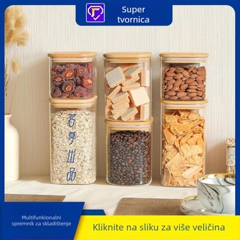 Staklena zatvorena posuda za čaj i slatkiše, četvrtastog oblika, 501-800 ml, pogodna za mikrovalnu