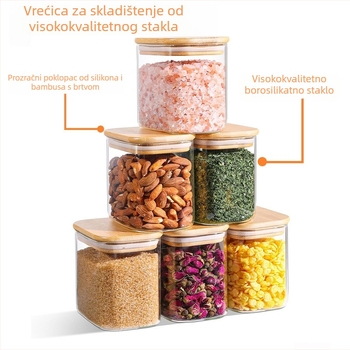 Staklena zatvorena posuda za čaj i slatkiše, četvrtastog oblika, 501-800 ml, pogodna za mikrovalnu
