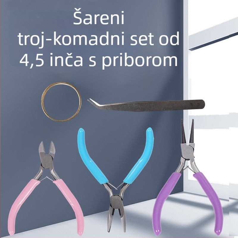 Set nakita klešta s mogućom prilagodbom: klešta s igličastim nosom, diagonelnim nosom i okruglim nosom; 45# čelik, ručke od DIP plastike, antimagnetno, 500 g