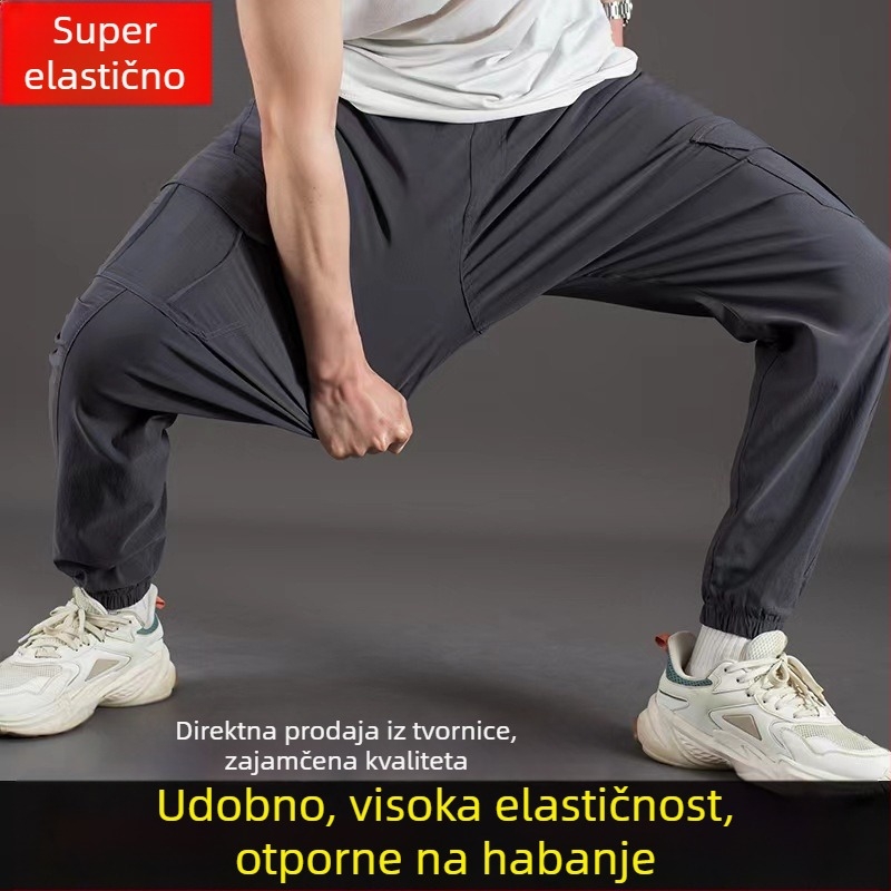 Cargo hlače, slobodan kroj, visok pojas, pamuk-elastan smjesa, više džepova
