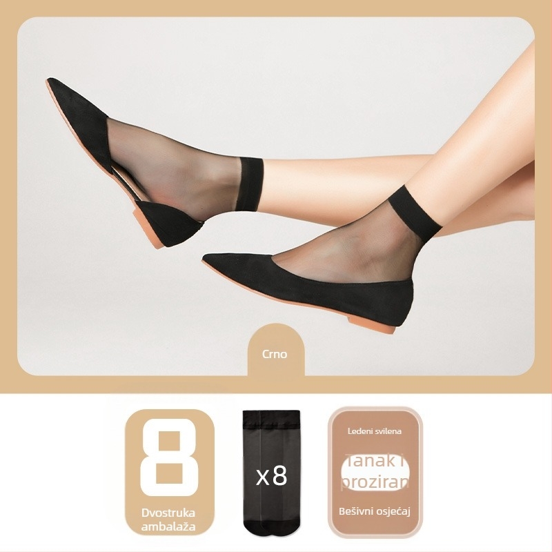 Langsha Crystal čarape - ultra-tanke najlonske kratke čarape za žene, upijanje znoja, srednje dužine cijev