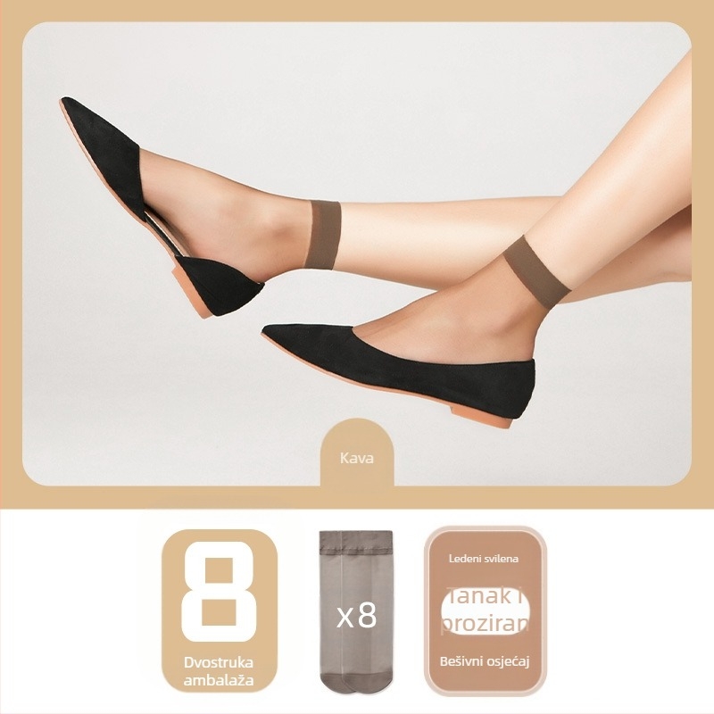 Langsha Crystal čarape - ultra-tanke najlonske kratke čarape za žene, upijanje znoja, srednje dužine cijev