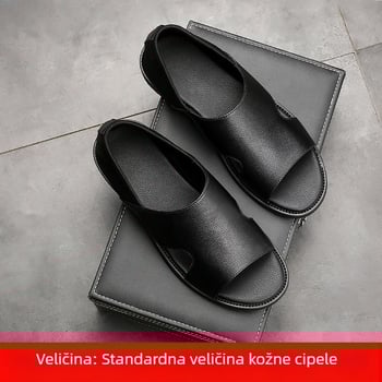 Muške rimske sandale, dvostruka koža gornji dio, prozračne sandale s otvorenim prstom, gumeni potplat