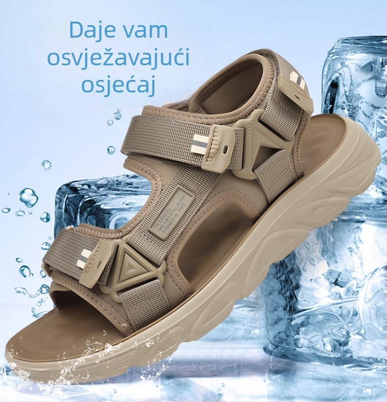 Muške sandale s tekstilnim gornjim dijelom, PU potplatom, Velcro zatvarač, prozračne