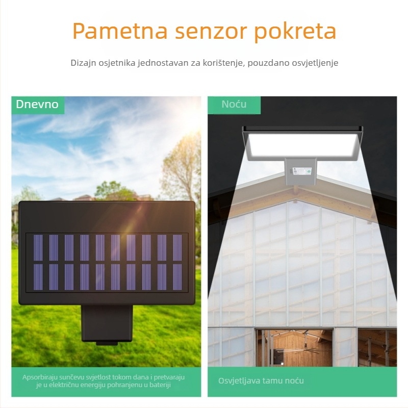 LED solarno ulično svjetlo s integriranim vanjskim svjetlom, senzor pokreta, IP65 vodootporno, 3W, vijek trajanja 50.000 sati