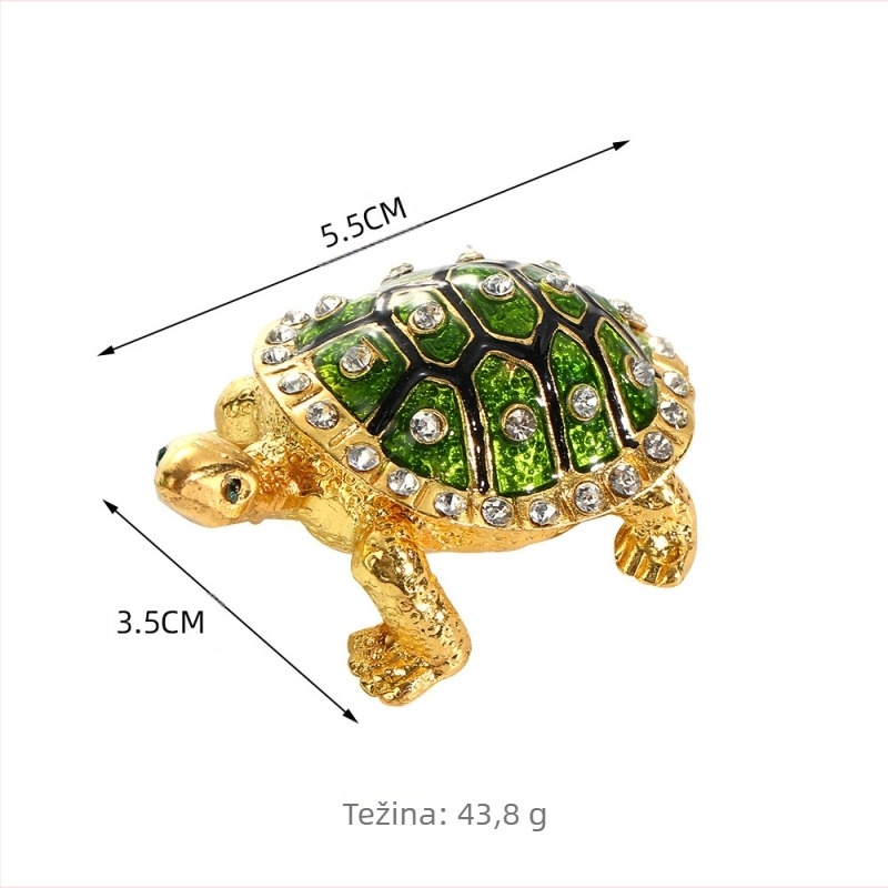 Kutija za nakit s motivom kornjače od cinkovog legura — tvrda, vintage stolni ukras i pretinac za prstenje i naušnice
