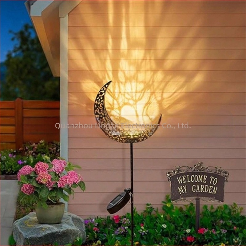 Solarna vrtna svjetiljka s kovanim mjesecom – proziran uzorak, LED 0.5W, IP65, 6–12h, Model LZBK-TY-23001