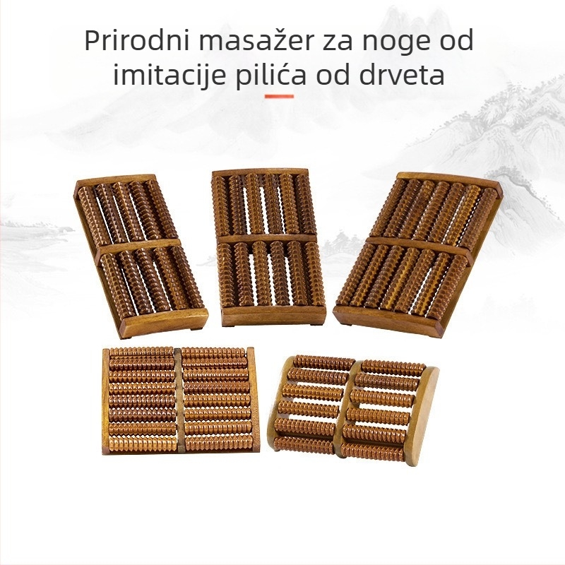 Drveni masažer za stopala s roller tipom – masaža stopala i listova, višeredni kuglični sustav, kućna upotreba