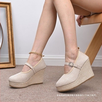 Ženske platnene cipele s niskom petom i kopčom, gumenom potplatom, 0-3 cm peta, proljeće