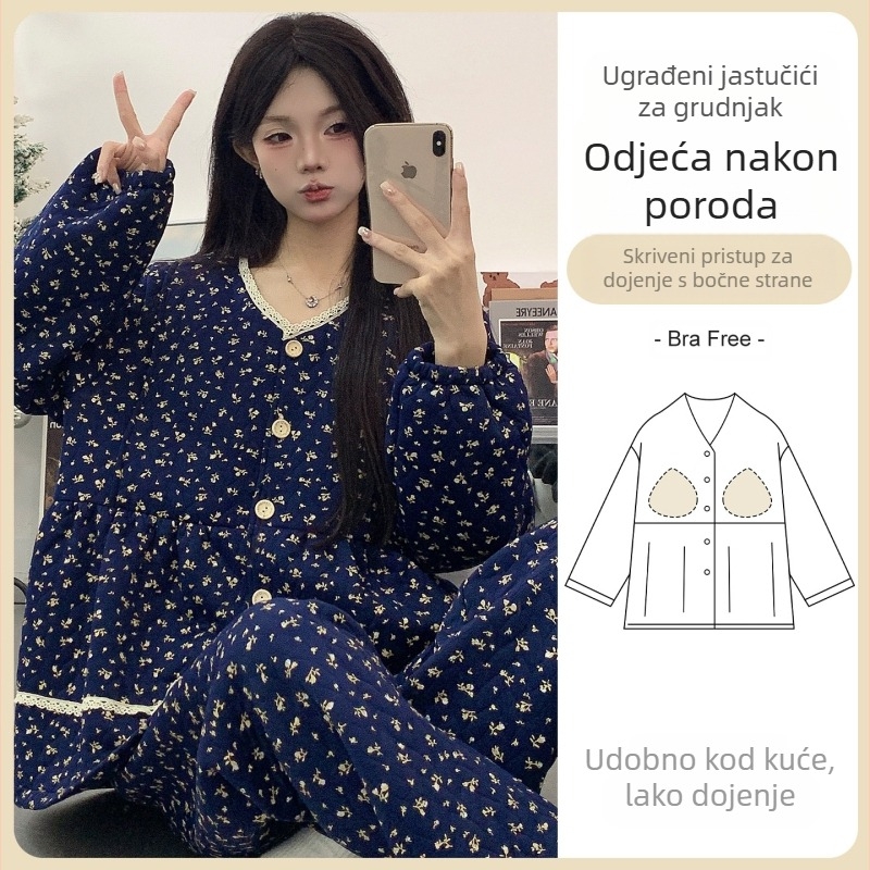 Set za trudnoću i dojenje za noćni odmor, debeli prozračni pamuk, dugi rukavi i dugi hlače, nakon poroda dojenje, pogodan za zimu, proljeće i jesen