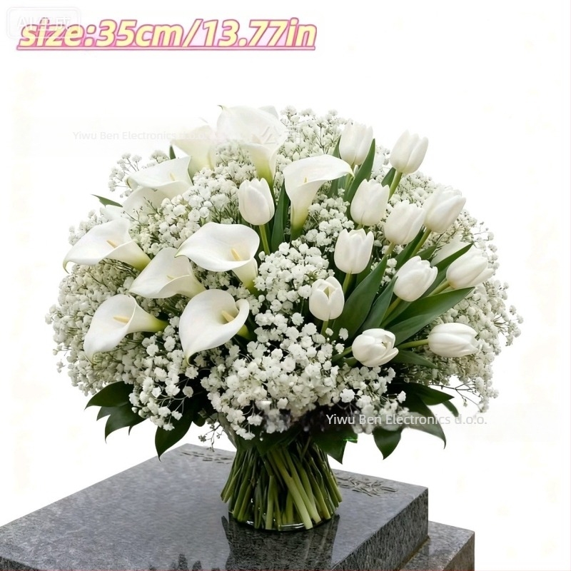 Bene 99 32-dijni umjetni cvjetni buket za vanjski grob s tuberozom, Calla Lily i Gypsophila — materijal: plastika i PU, obrada: flokiranje, ubrizgavanje kalupa