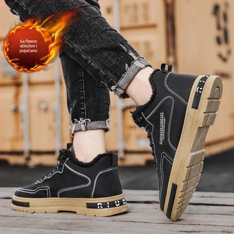 Muške zimske radne cipele od umjetne kože, fleece-iznutra, gumena potplat, debela potplata, vezanje šnurkama