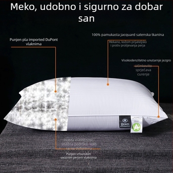 Pravokutna jastučnica s punjenjem od 100% devetotvornih vlakana, antibakterijsko vlakno, navlaka od 100% čistog pamuka, mogućnost prilagodbe