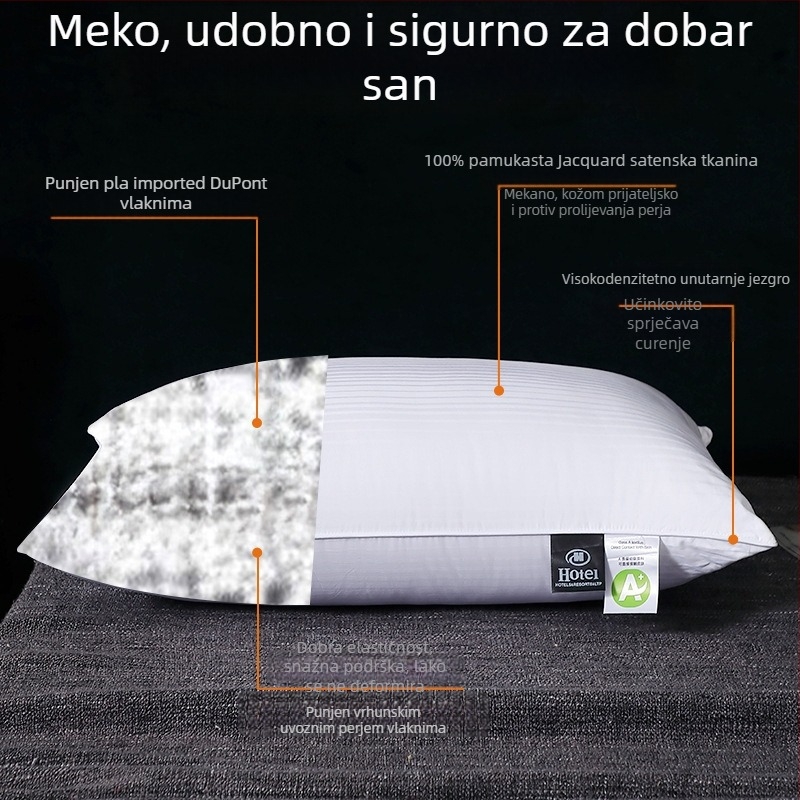 Pravokutna jastučnica s punjenjem od 100% devetotvornih vlakana, antibakterijsko vlakno, navlaka od 100% čistog pamuka, mogućnost prilagodbe