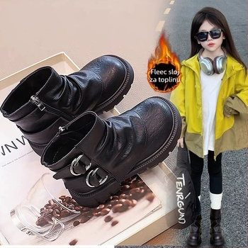 Modne čizme za djevojčice, koža od mikrovlakana, srednje visoke do lýtka, gumeni potplat, bočni zatvarač