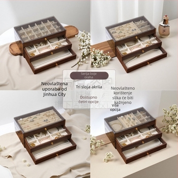 Kutija za nakit od orašćevog drveta, trostruka, korejskog stila, minimalistički dizajn s prugama