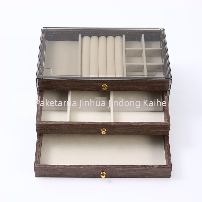 Kutija za nakit od orašćevog drveta, trostruka, korejskog stila, minimalistički dizajn s prugama