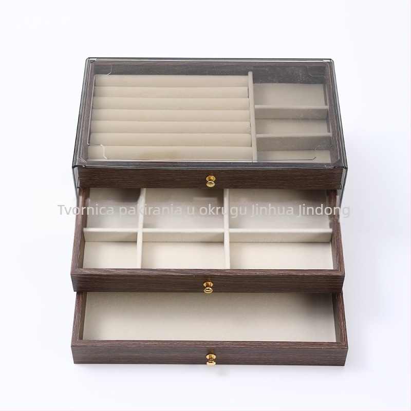 Kutija za nakit od orašćevog drveta, trostruka, korejskog stila, minimalistički dizajn s prugama