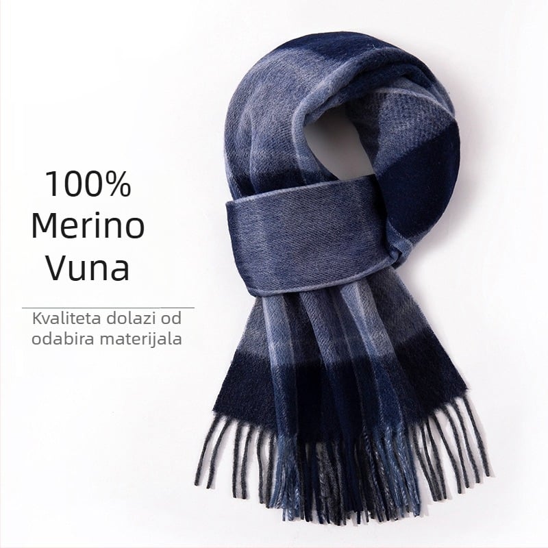 100% vuneni karirani šal — zimska toplina, produžena duljina, poslovni stil
