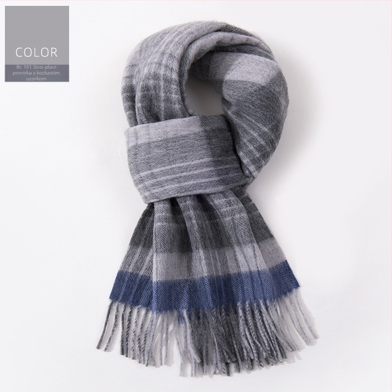 100% vuneni karirani šal — zimska toplina, produžena duljina, poslovni stil