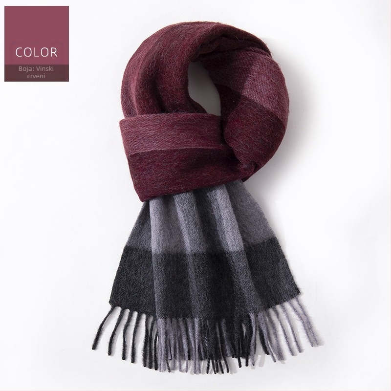100% vuneni karirani šal — zimska toplina, produžena duljina, poslovni stil