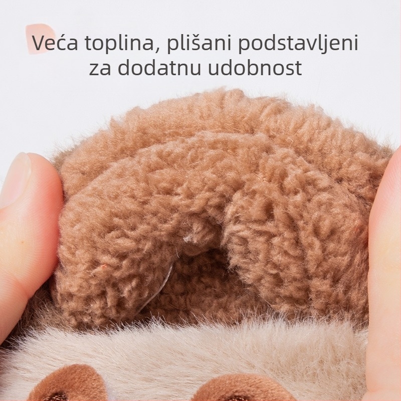Dječje papuče s flisom, cartoon uzorak, unisex, za djecu 1–6 godina, TPR potplat