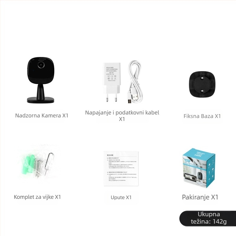 Unutarnja sigurnosna kamera s Wi‑Fi, 1080P, skladištenje u oblaku ili SD kartica, dvosmjerni interkom, 1 kanal