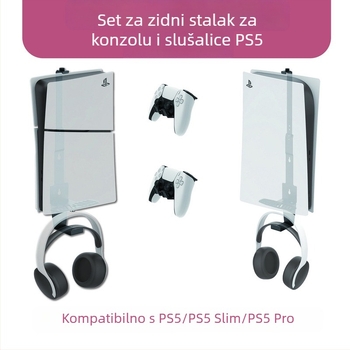 PS5 zidni komplet s nosačem za slušalice za PS5/PS5 Pro/PS5 Slim — željezo, 640 g