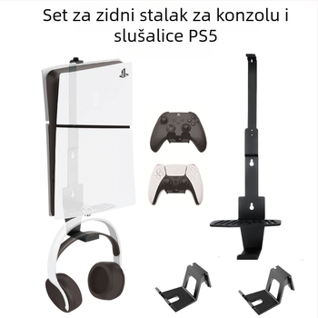 PS5 zidni komplet s nosačem za slušalice za PS5/PS5 Pro/PS5 Slim — željezo, 640 g