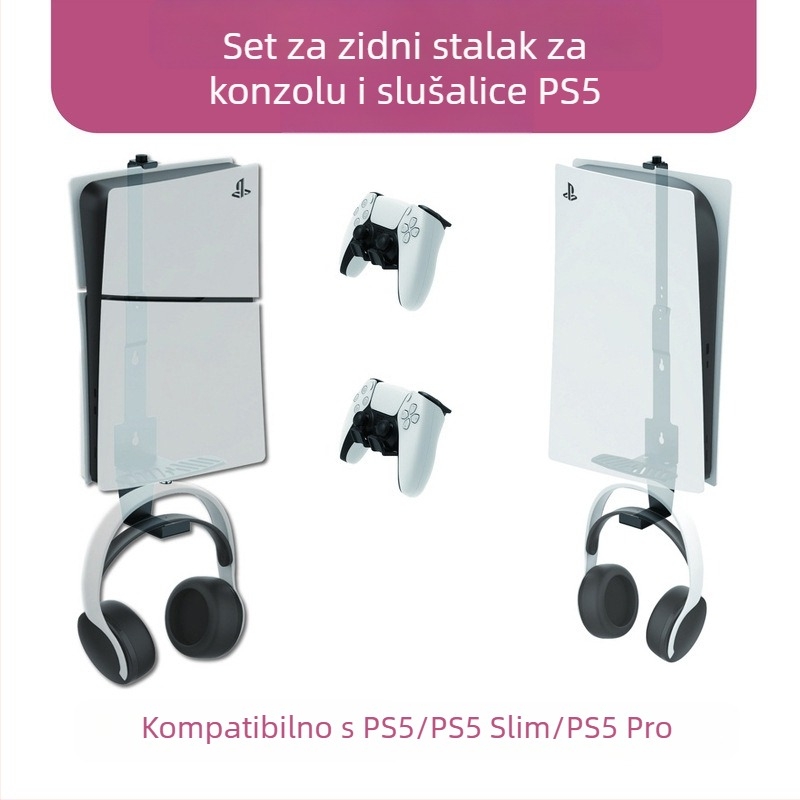 PS5 zidni komplet s nosačem za slušalice za PS5/PS5 Pro/PS5 Slim — željezo, 640 g