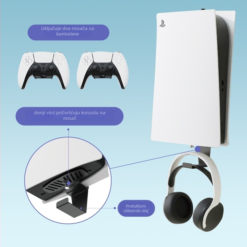 PS5 zidni komplet s nosačem za slušalice za PS5/PS5 Pro/PS5 Slim — željezo, 640 g