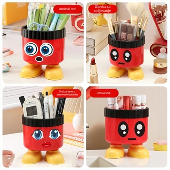 Okrugli karikatura stolni organizator i držač olovke (plastika • Oblik: okrugli • Cartoon Storage Bucket • Ispis logotipa: Da • Izvoz preko granice: Da)