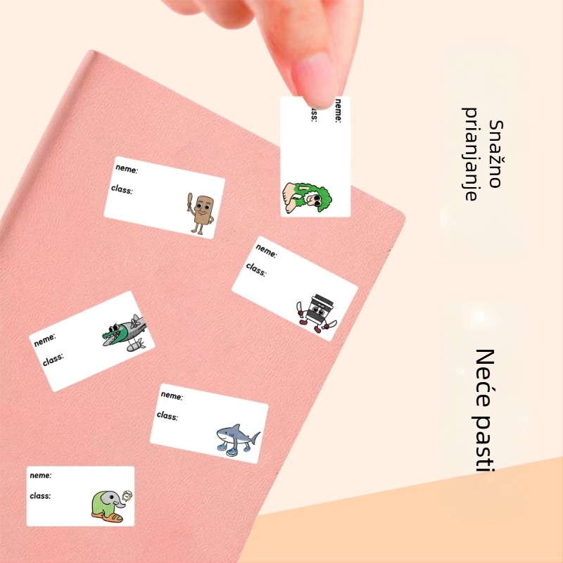 Q verzija naljepnica za prezime – rolna za prvi razred, vrtić, zatvoren rub (JU1326; Materijal: Non-dry Adhesive; Stil: Cartoon; Proizvodnja: Printing)