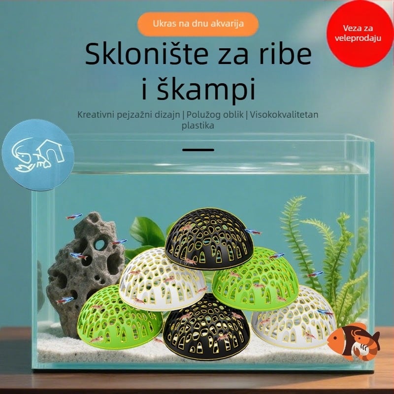 Plastično poluhemisferično sklonište za akvarij za ribe i škampi – sigurno skrivanje, uzgoj, dekoracija