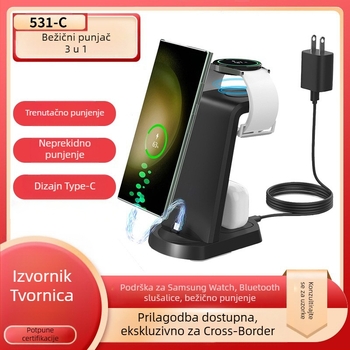 Bežični punjač tri u jednom s stolnim držačem, 15W izlaz, QC3.0, 5V/3A