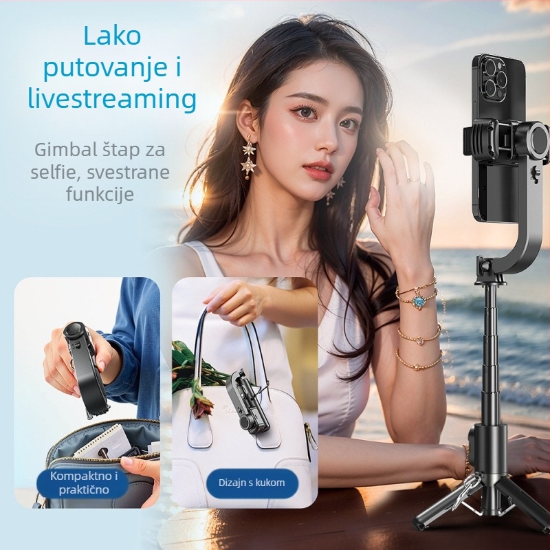 Q31 stabilizator za telefon s gimbalom, Bluetooth daljinskim upravljačem, anti‑shake, za prijenos uživo (aluminijski spoj; Bluetooth; daljinski upravljač uključen)