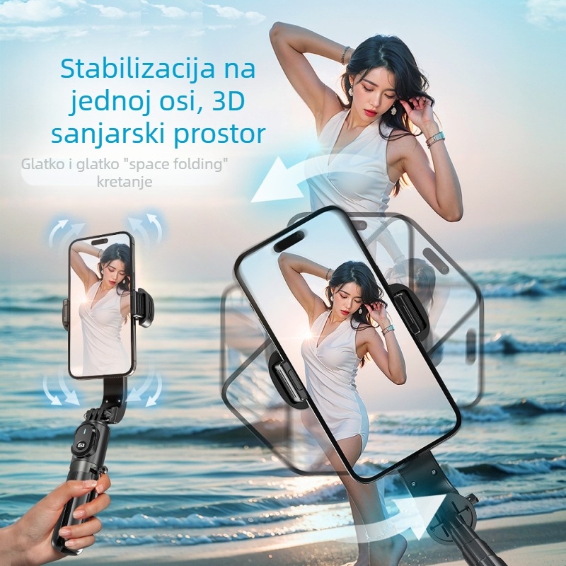 Q31 stabilizator za telefon s gimbalom, Bluetooth daljinskim upravljačem, anti‑shake, za prijenos uživo (aluminijski spoj; Bluetooth; daljinski upravljač uključen)