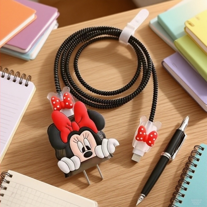 Zaštitno kućište za punjač s otvorenim tipom kabelskog navijača, cartoon stil, mekana guma, kompatibilno Apple 20W brzo punjenje