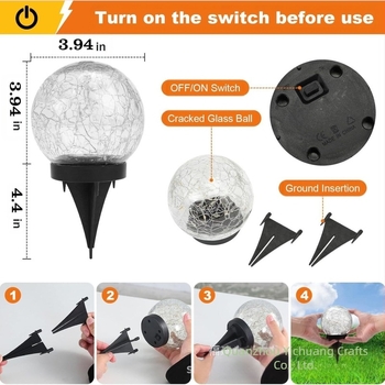 Solarska vrtna svjetiljka sa krakeliranom staklenom kuglom, IP44, 0,06 W, trajanje 6–12 sati