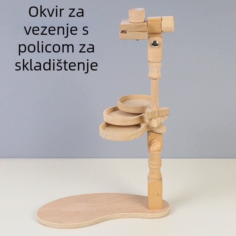 Drveni stalak za križno šivanje s 3 pretinca za pohranu, stolni dizajn