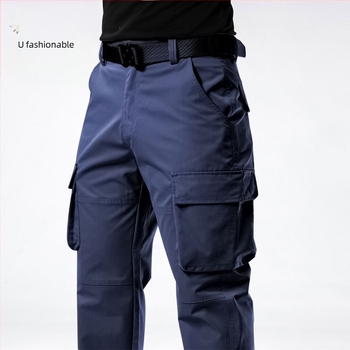 Muške casual cargo hlače, širokog kroja, srednji pojas, zatvarač, 100% poliester