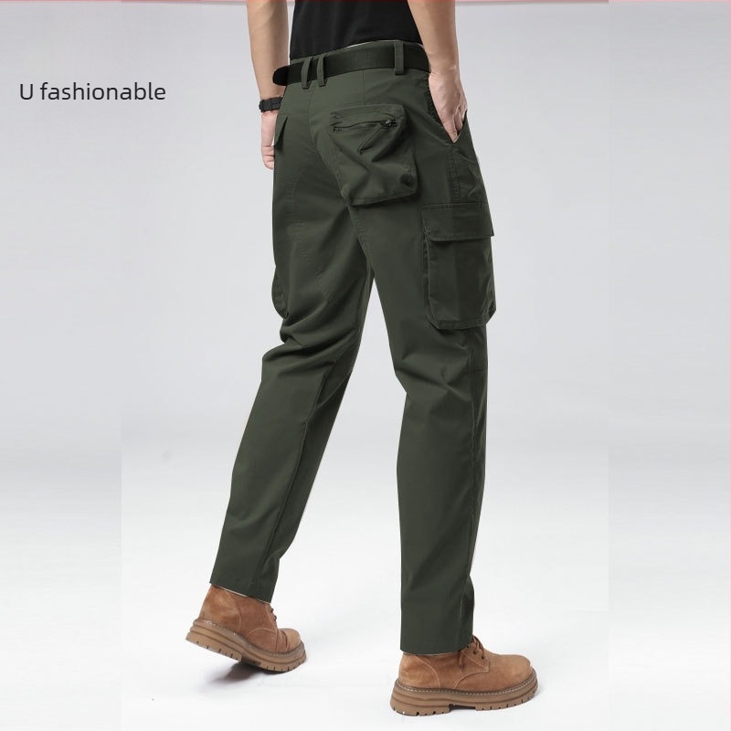 Muške casual cargo hlače, širokog kroja, srednji pojas, zatvarač, 100% poliester