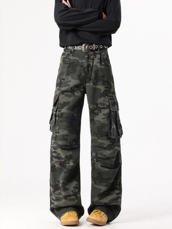 Muške traperice od denima – vintage stil, ravni kroj, srednja struka, zip, izbjeljano pranje