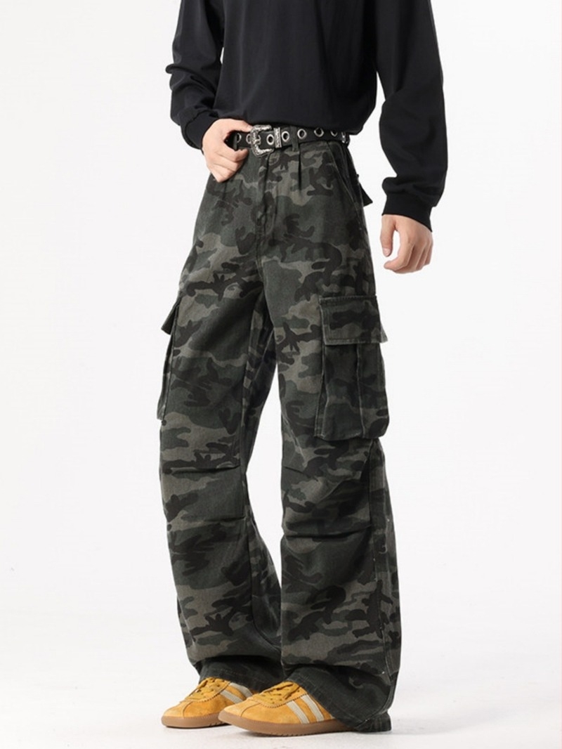 Muške traperice od denima – vintage stil, ravni kroj, srednja struka, zip, izbjeljano pranje